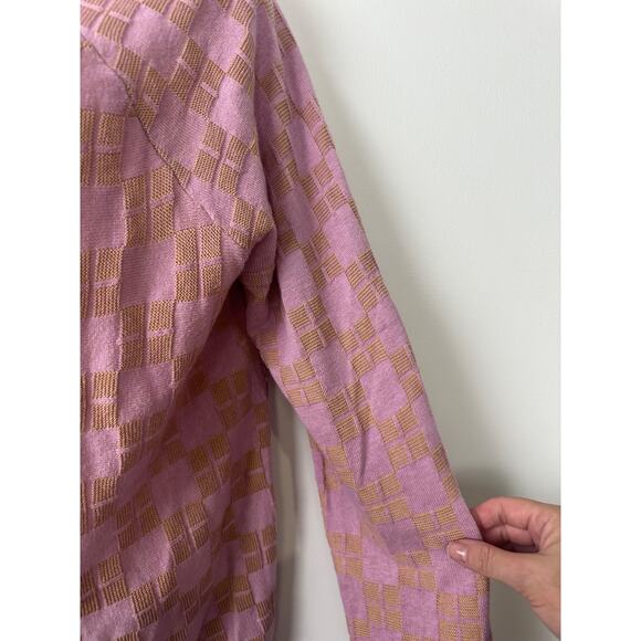 Anthropologie Sweater HWR Monogram Cardigan Womens L Plaid Cashmere Blend A22 - Picture 3 of 8